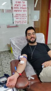 Omri Burg donated blood at the MDA Blood Services Center on August 17, 4